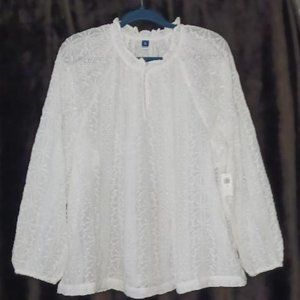 White Lace Long Sleeve Top XL - NEW